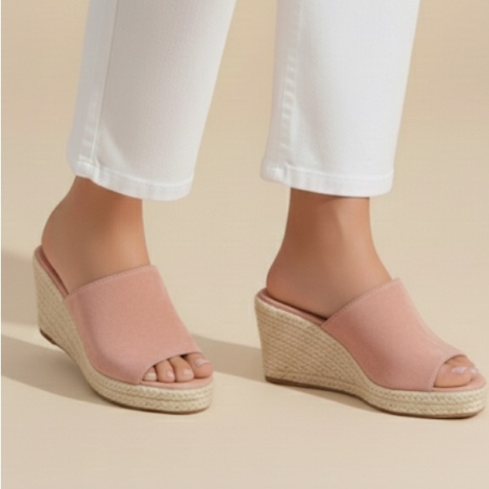 NEW Dolce Vita Petal Pink Espadrille 4” Wedge Leather once strap Sandals size 9